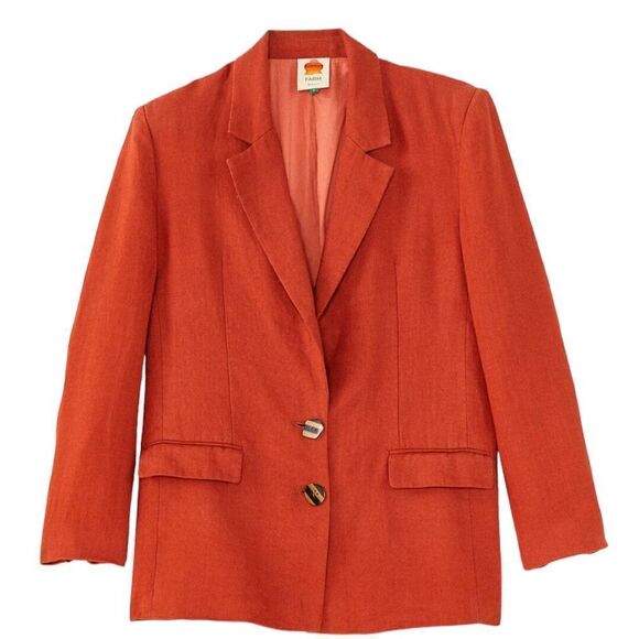 Farm Rio Brown Linen Blazer Jacket Women’s Size Large - Picture 1 of 14